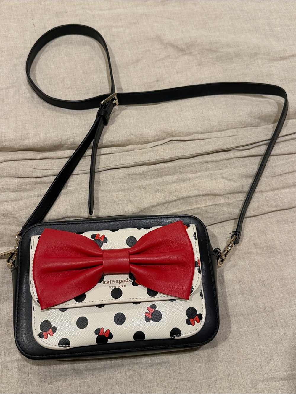 kate spade Black, White & Red Minnie Polka Dot Crossbody with Red Bow